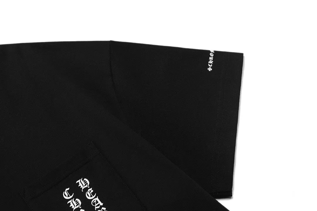 P150 Chrome Hearts 2026 early spring new style, chest pocket, front and back printed logo, same style for men and women, short-sleeved T-shirt ·Customized 300g 100% double yarn pure cotton fabric ·Dyeing 32 counts double thread ·Collar label, hangtag, main mark and three labels complete Color: Black Size: XS S M L